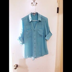 Blue Chiffon Button Down
